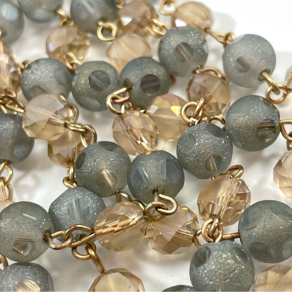 Stunning Vintage Gold Tone Blue White Crystal Glass Flower Tassel Necklace - Picture 7 of 8